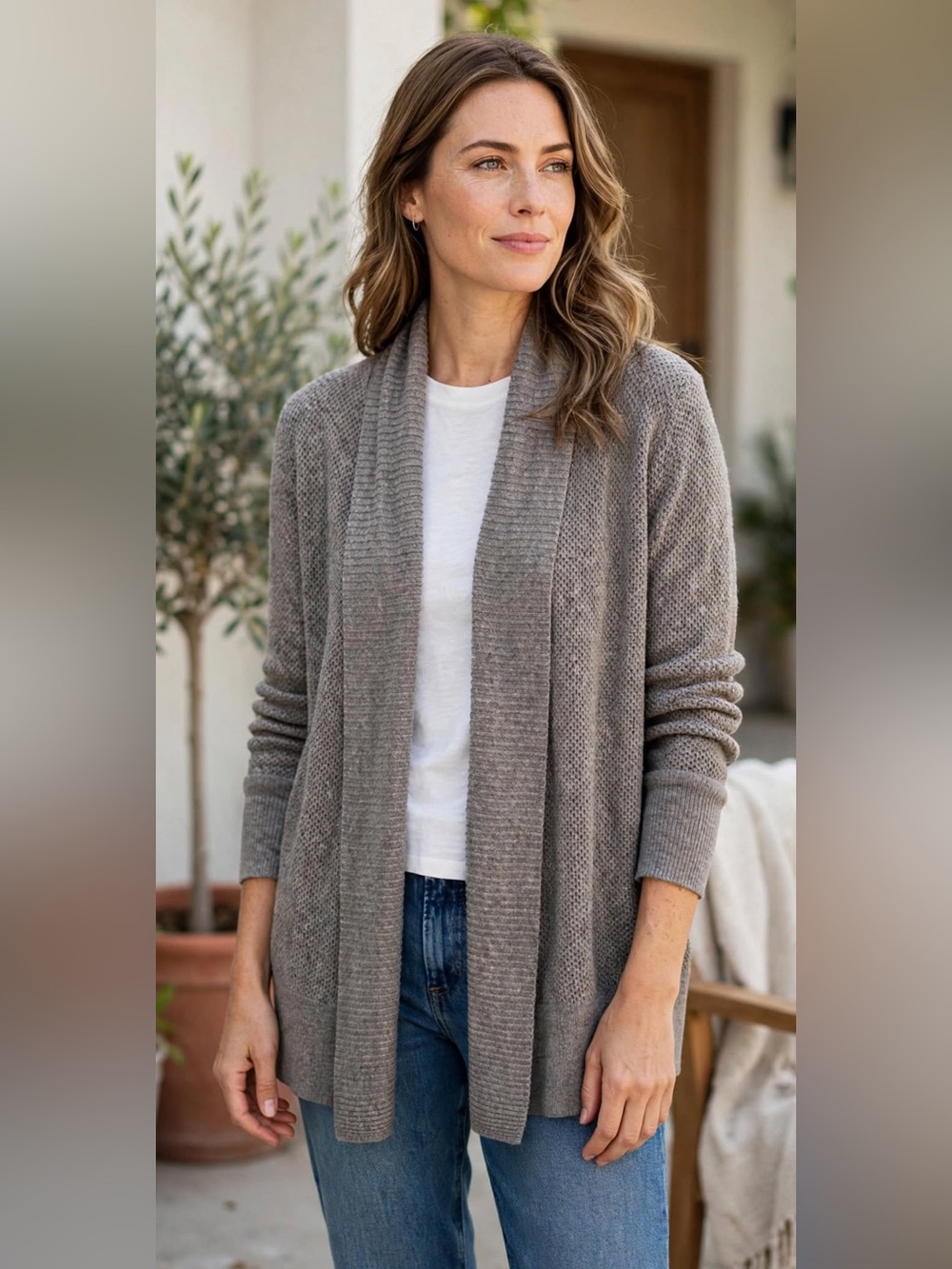 LOFT Grey Shawl-Collar Open Front Cardigan, XL
